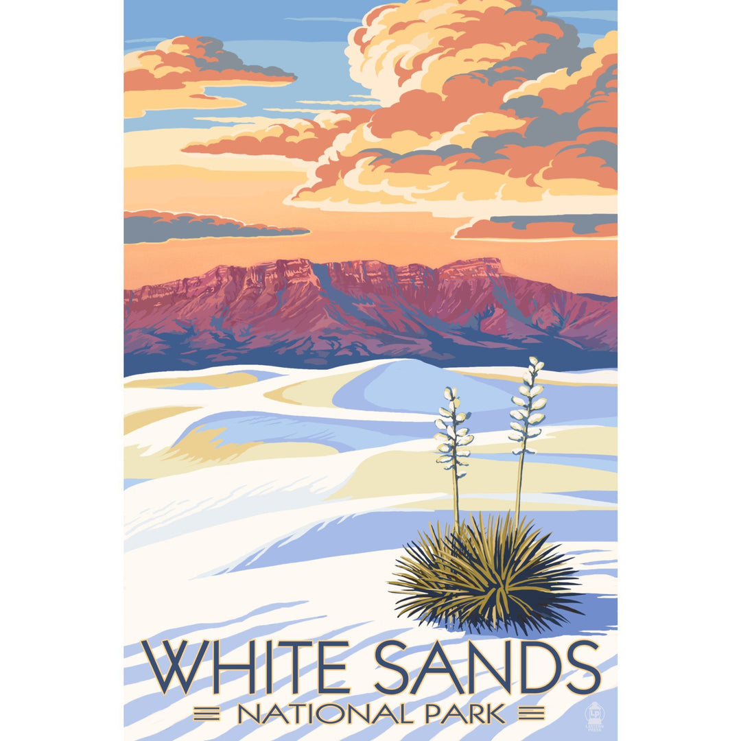 White Sands National Park, New Mexico, Sunset Scene, Lantern Press Artwork, Stretched Canvas Canvas Lantern Press 