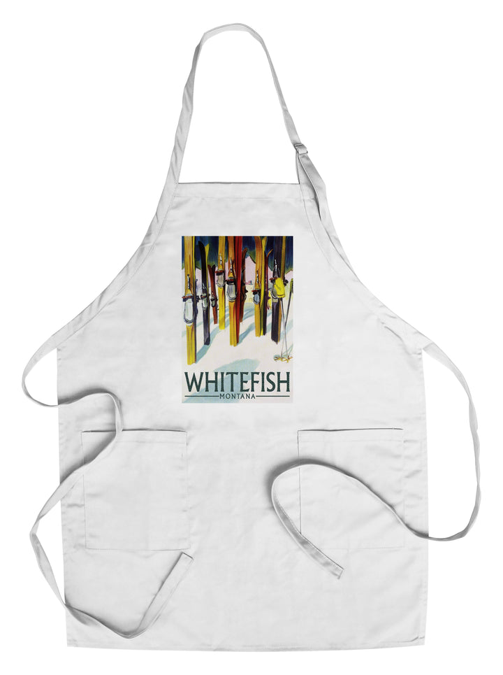 Whitefish, Montana, Colorful Skis, Lantern Press Artwork, Towels and Aprons Kitchen Lantern Press Chef's Apron 