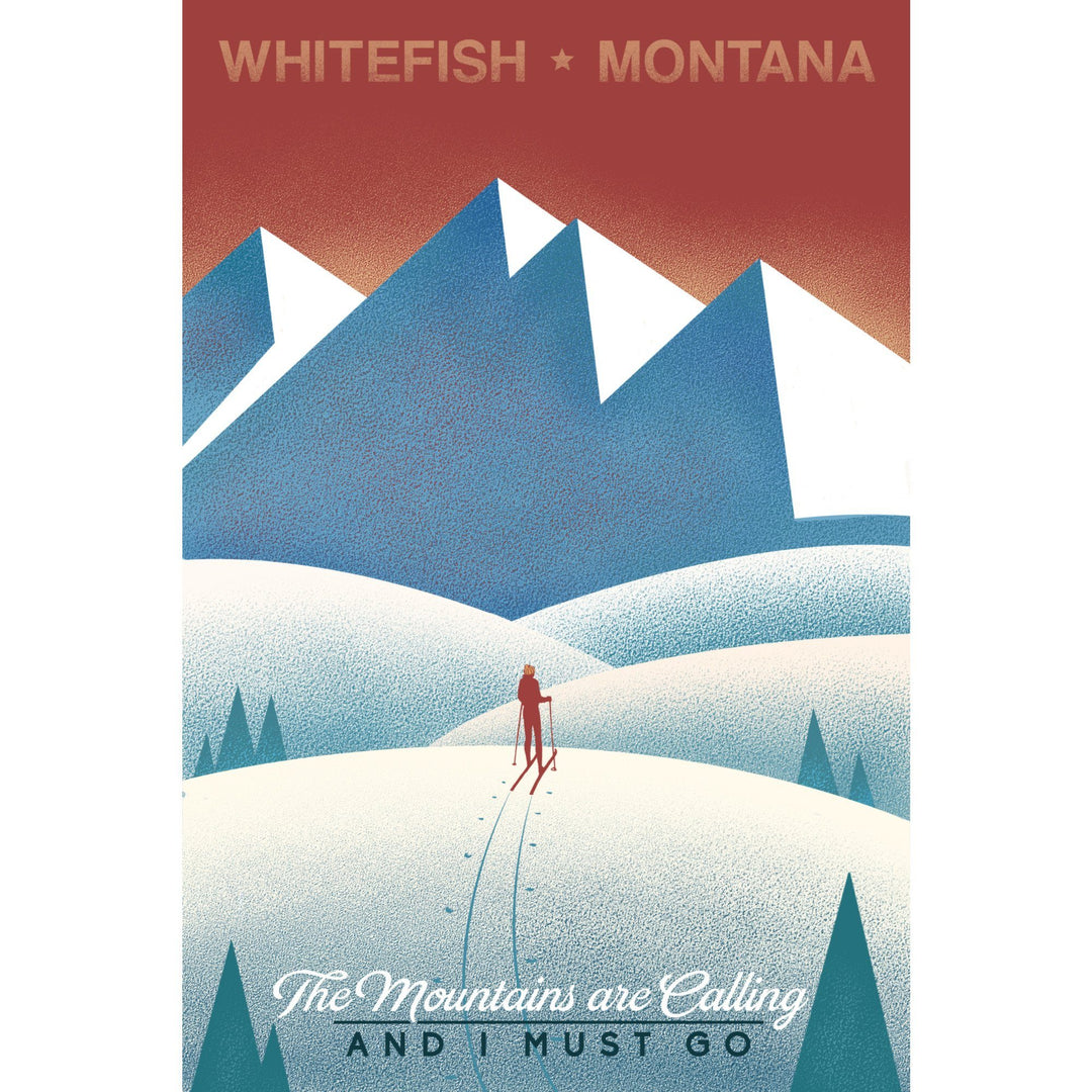 Whitefish, Montana, Skier In the Mountains, Litho, Lantern Press Artwork, Towels and Aprons Kitchen Lantern Press 