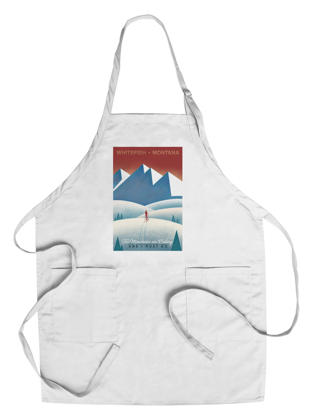 Whitefish, Montana, Skier In the Mountains, Litho, Lantern Press Artwork, Towels and Aprons Kitchen Lantern Press Chef's Apron 