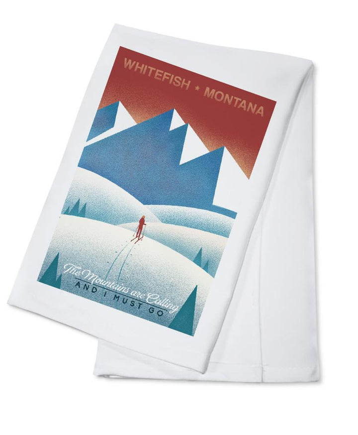 Whitefish, Montana, Skier In the Mountains, Litho, Lantern Press Artwork, Towels and Aprons Kitchen Lantern Press Cotton Towel 