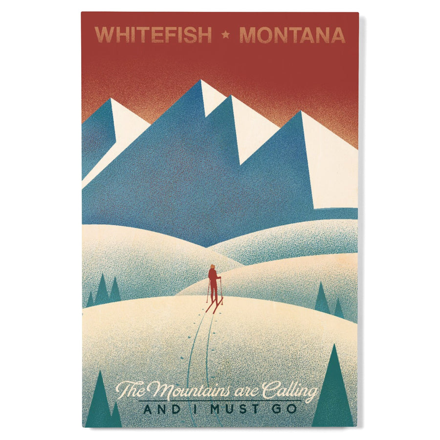 Whitefish, Montana, Skier In the Mountains, Litho, Lantern Press Artwork, Wood Signs and Postcards Wood Lantern Press 