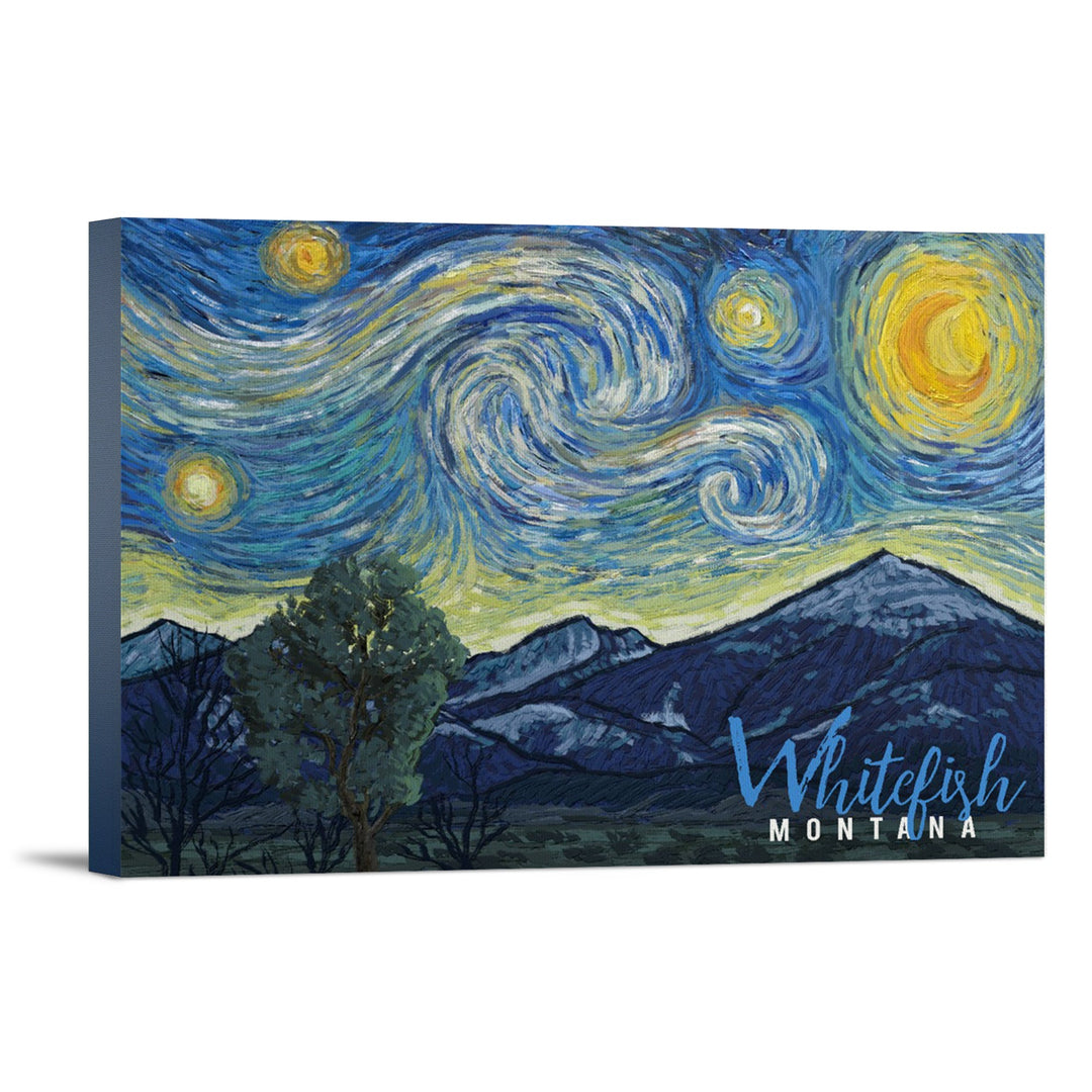 Whitefish, Montana, Starry Night, Lantern Press Artwork, Stretched Canvas Canvas Lantern Press 12x18 Stretched Canvas 