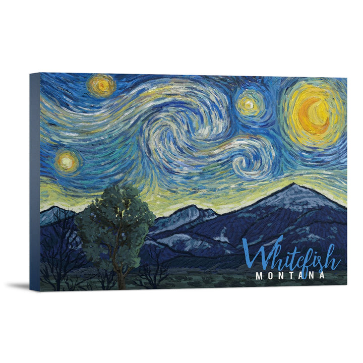 Whitefish, Montana, Starry Night, Lantern Press Artwork, Stretched Canvas Canvas Lantern Press 16x24 Stretched Canvas 
