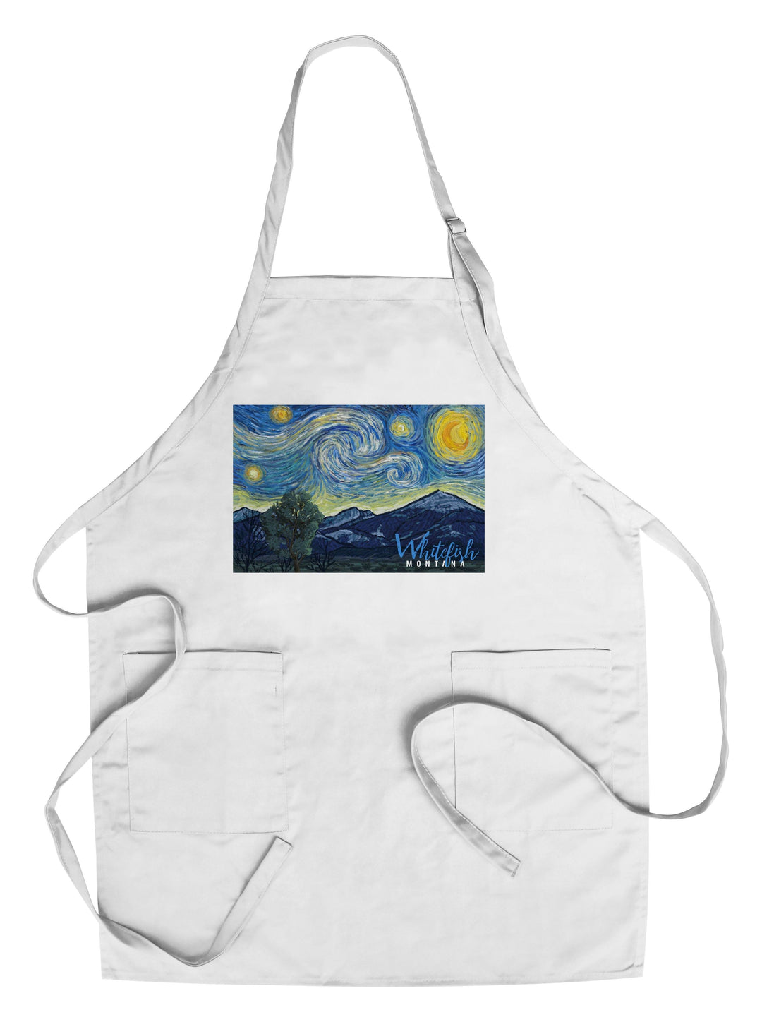 Whitefish, Montana, Starry Night, Lantern Press Artwork, Towels and Aprons Kitchen Lantern Press Chef's Apron 