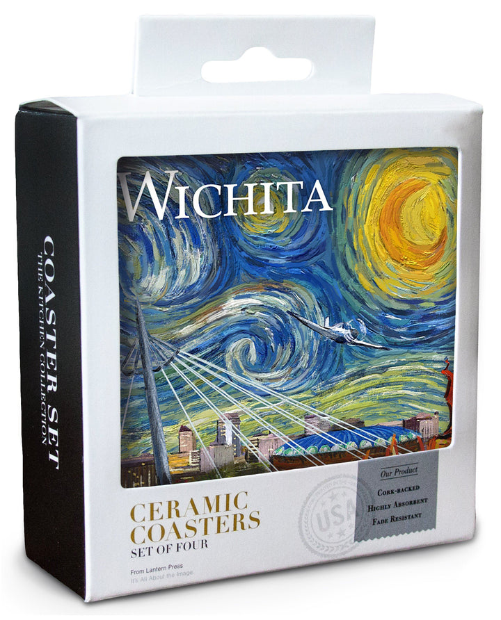 Wichita, Kansas, Starry Night, Lantern Press Artwork, Coaster Set Coasters Lantern Press 