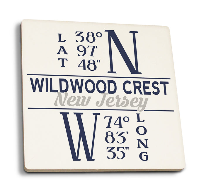Wildwood Crest, New Jersey, Latitude & Longitude (Blue), Lantern Press Artwork, Coaster Set Coasters Lantern Press 