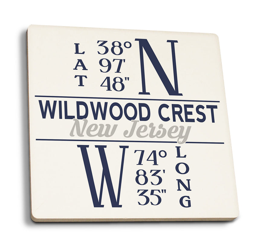 Wildwood Crest, New Jersey, Latitude & Longitude (Blue), Lantern Press Artwork, Coaster Set Coasters Lantern Press 