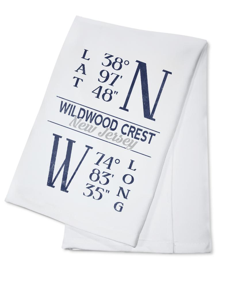 Wildwood Crest, New Jersey, Latitude & Longitude (Blue), Lantern Press Artwork, Towels and Aprons Kitchen Lantern Press Cotton Towel 