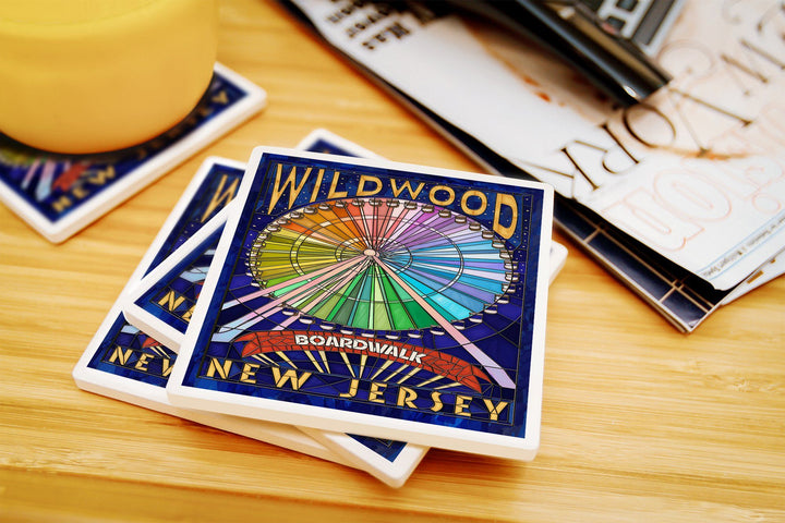 Wildwood, New Jersey, Boardwalk Ferris Wheel, Lantern Press Artwork, Coaster Set Coasters Lantern Press 