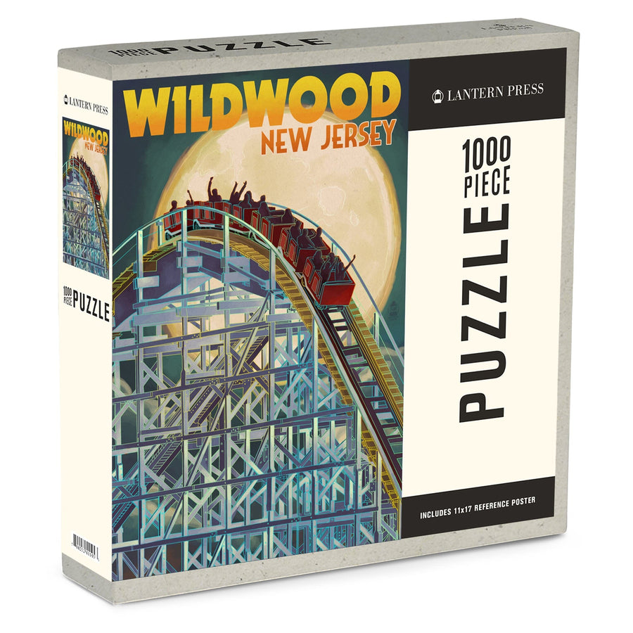 Wildwood, New Jersey, Roller Coaster and Moon, Jigsaw Puzzle Puzzle Lantern Press 