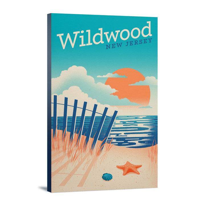 Wildwood, New Jersey, Sun-faded Shoreline Collection, Glowing Shore, Beach Scene, Stretched Canvas Canvas Lantern Press 12x18 Stretched Canvas 