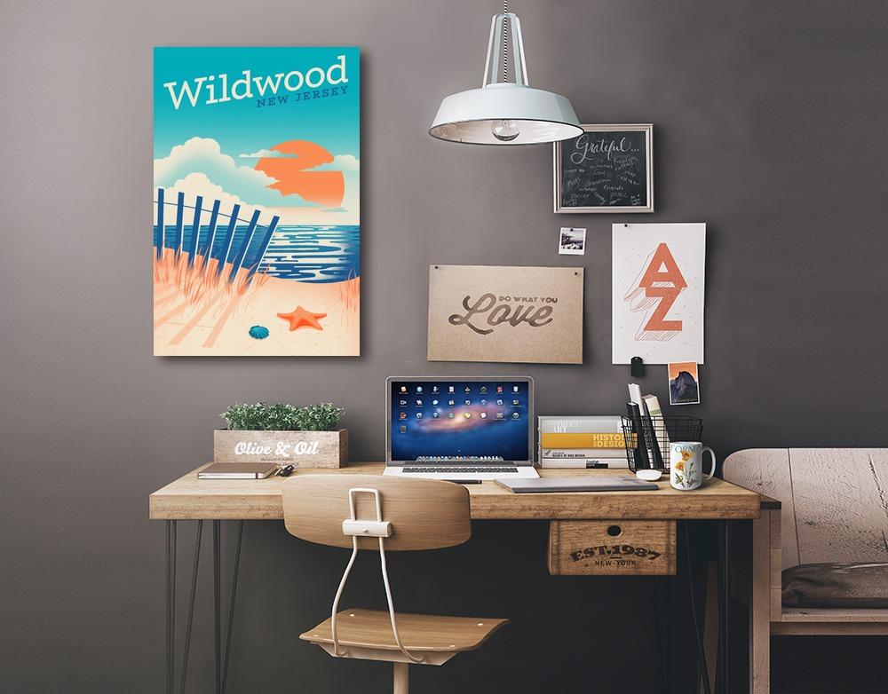 Wildwood, New Jersey, Sun-faded Shoreline Collection, Glowing Shore, Beach Scene, Stretched Canvas Canvas Lantern Press 
