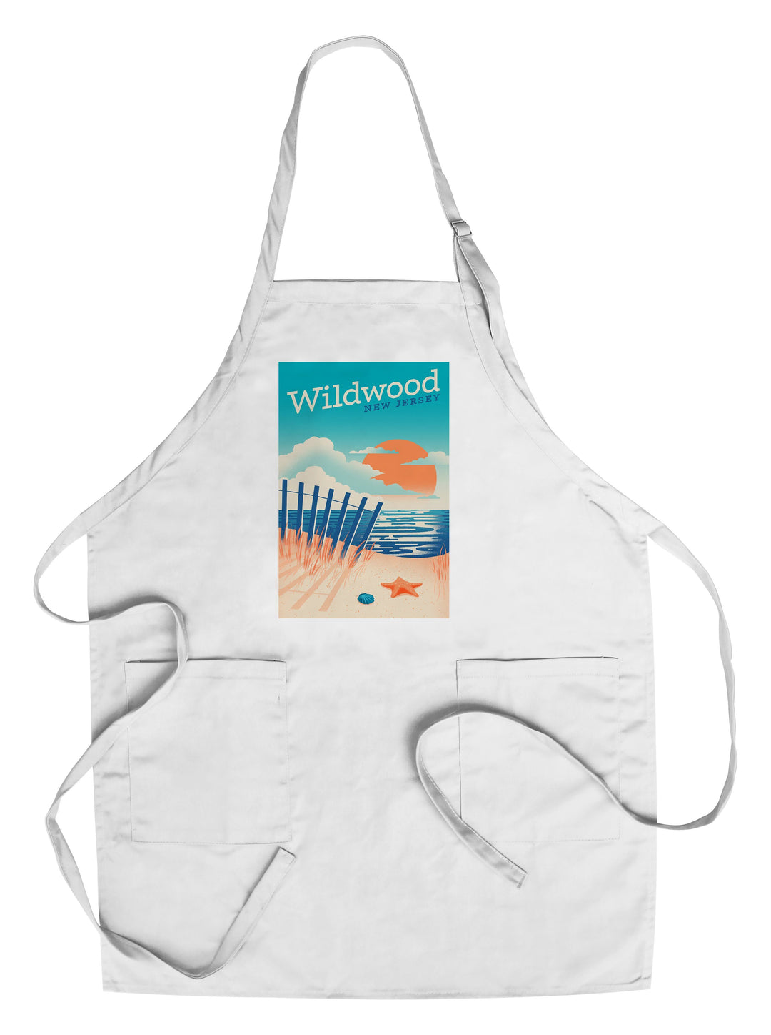 Wildwood, New Jersey, Sun-faded Shoreline Collection, Glowing Shore, Beach Scene, Towels and Aprons Kitchen Lantern Press Chef's Apron 