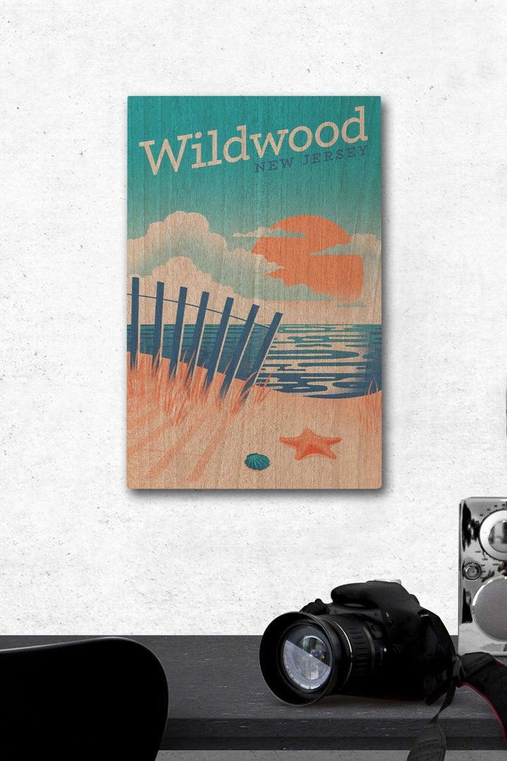 Wildwood, New Jersey, Sun-faded Shoreline Collection, Glowing Shore, Beach Scene, Wood Signs and Postcards Wood Lantern Press 12 x 18 Wood Gallery Print 