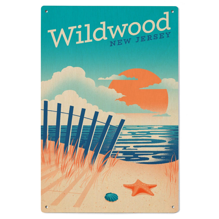 Wildwood, New Jersey, Sun-faded Shoreline Collection, Glowing Shore, Beach Scene, Wood Signs and Postcards Wood Lantern Press 