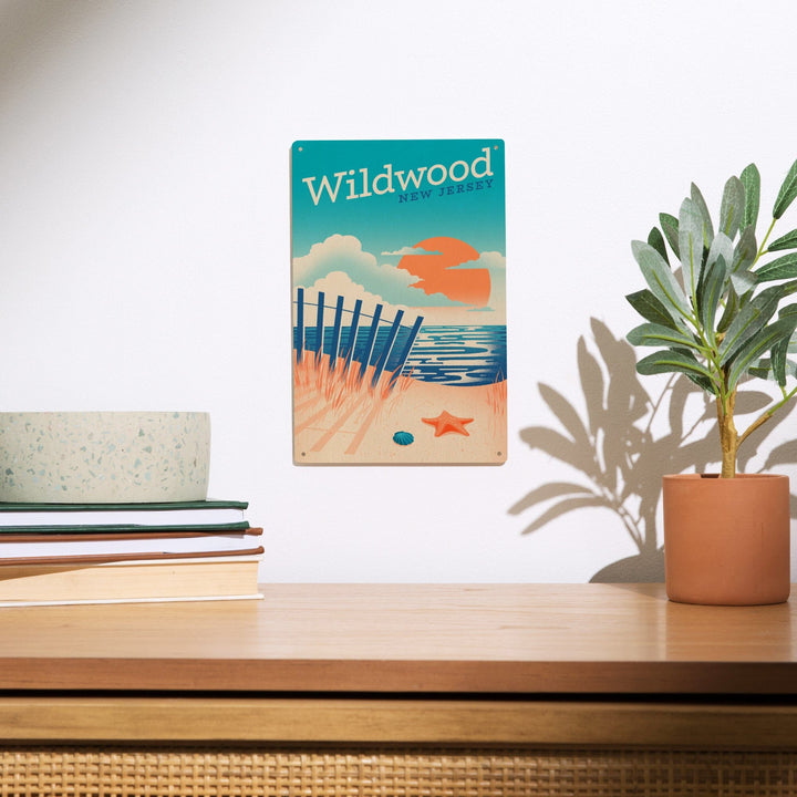 Wildwood, New Jersey, Sun-faded Shoreline Collection, Glowing Shore, Beach Scene, Wood Signs and Postcards Wood Lantern Press 