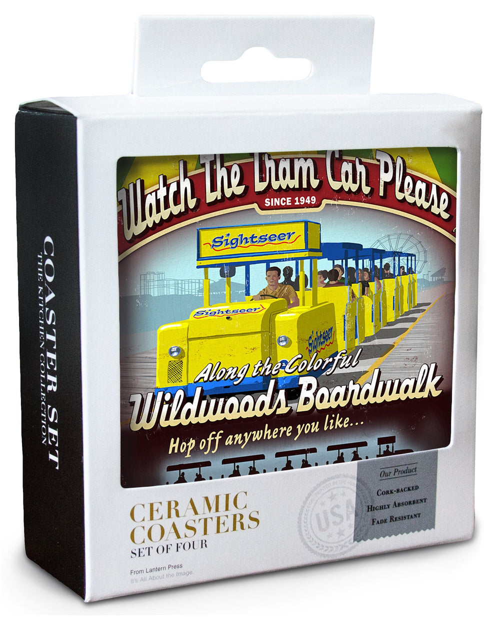 Wildwood, New Jersey, Tram Car Vintage Sign, Lantern Press Artwork, Coaster Set Coasters Lantern Press 
