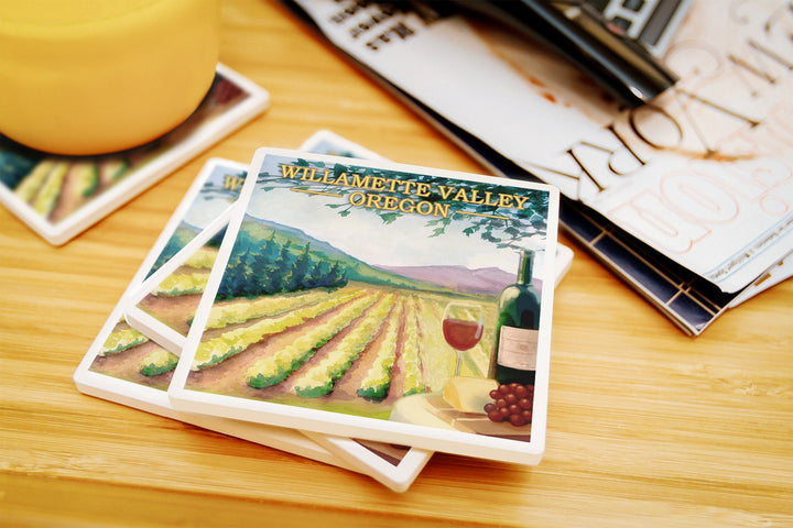 Willamette Valley, Oregon, Wine Country, Lantern Press Artwork, Coaster Set Coasters Lantern Press 
