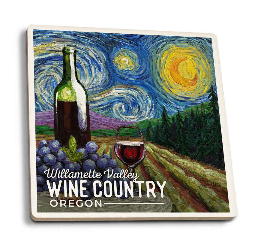 Willamette Valley, Oregon, Wine Country, Starry Night, Lantern Press Artwork, Coaster Set Coasters Lantern Press 