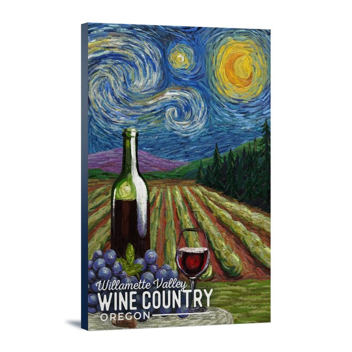 Willamette Valley, Oregon, Wine Country, Starry Night, Lantern Press Artwork, Stretched Canvas Canvas Lantern Press 12x18 Stretched Canvas 