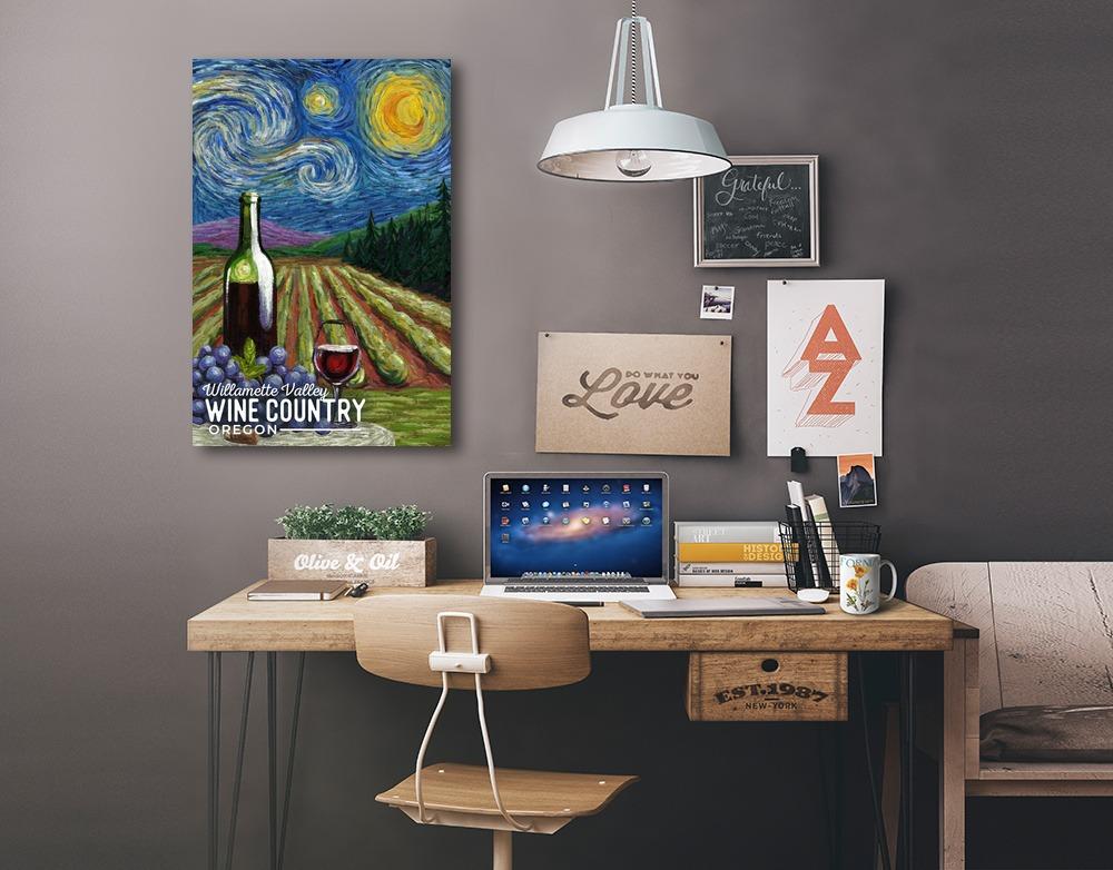 Willamette Valley, Oregon, Wine Country, Starry Night, Lantern Press Artwork, Stretched Canvas Canvas Lantern Press 