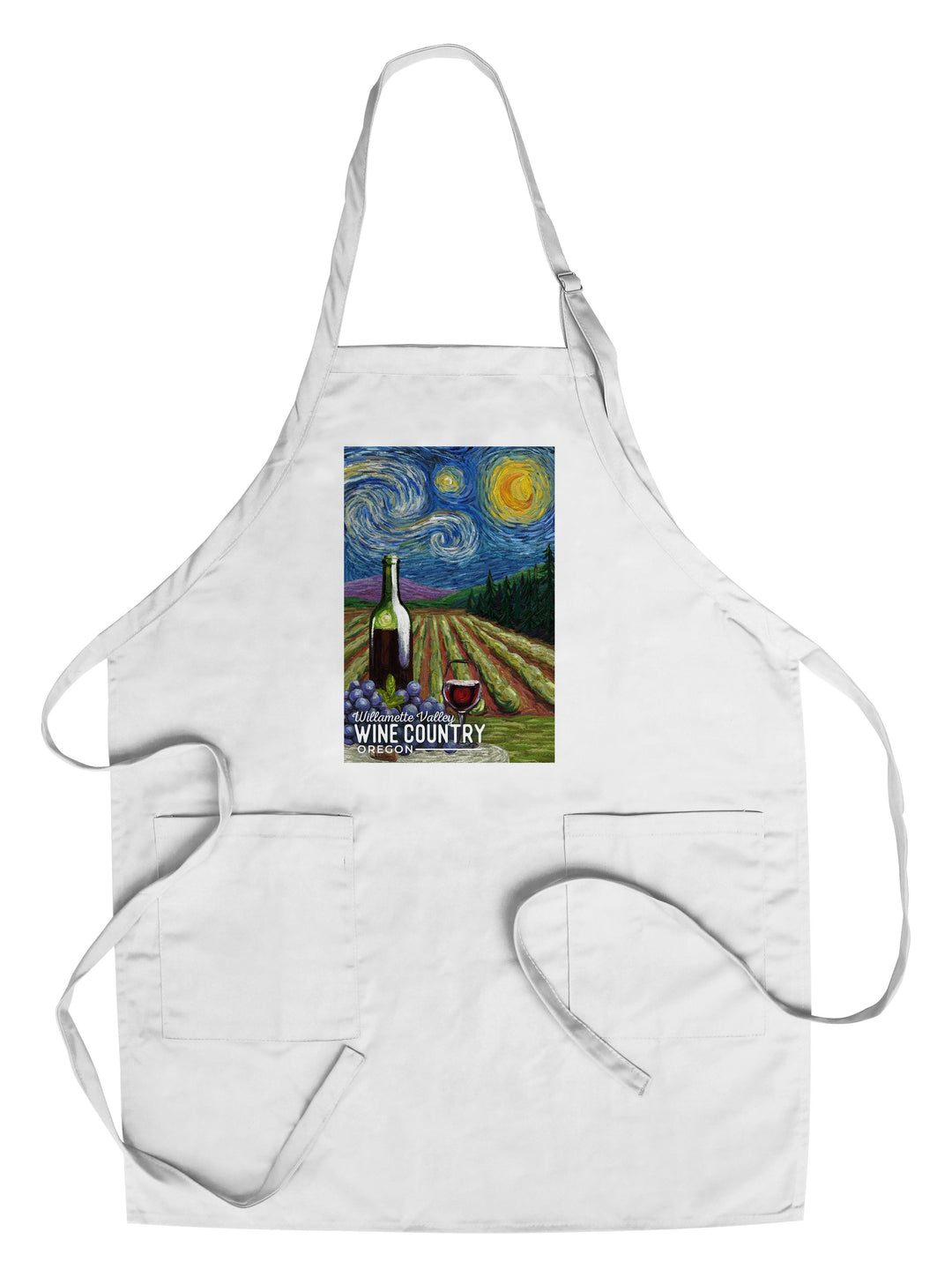 Willamette Valley, Oregon, Wine Country, Starry Night, Lantern Press Artwork, Towels and Aprons Kitchen Lantern Press Chef's Apron 