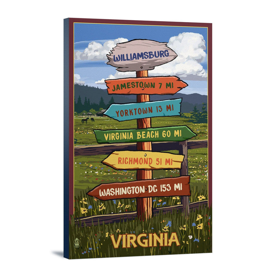 Williamsburg, Virginia, Destination Signpost, Lantern Press Artwork, Stretched Canvas Canvas Lantern Press 