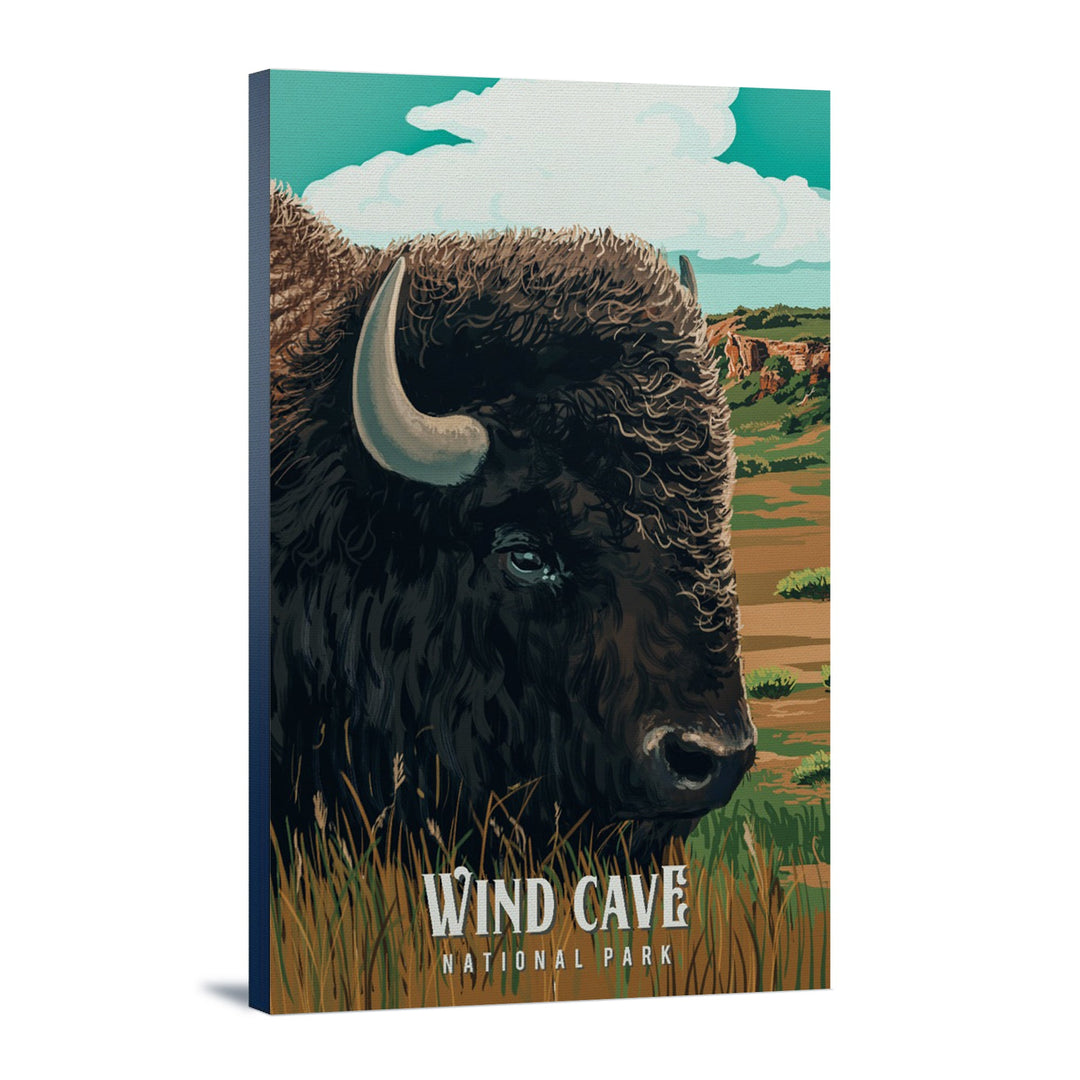 Wind Cave National Park, South Dakota, Bison, Painterly National Park Series, Stretched Canvas Canvas Lantern Press 24x36 Stretched Canvas 