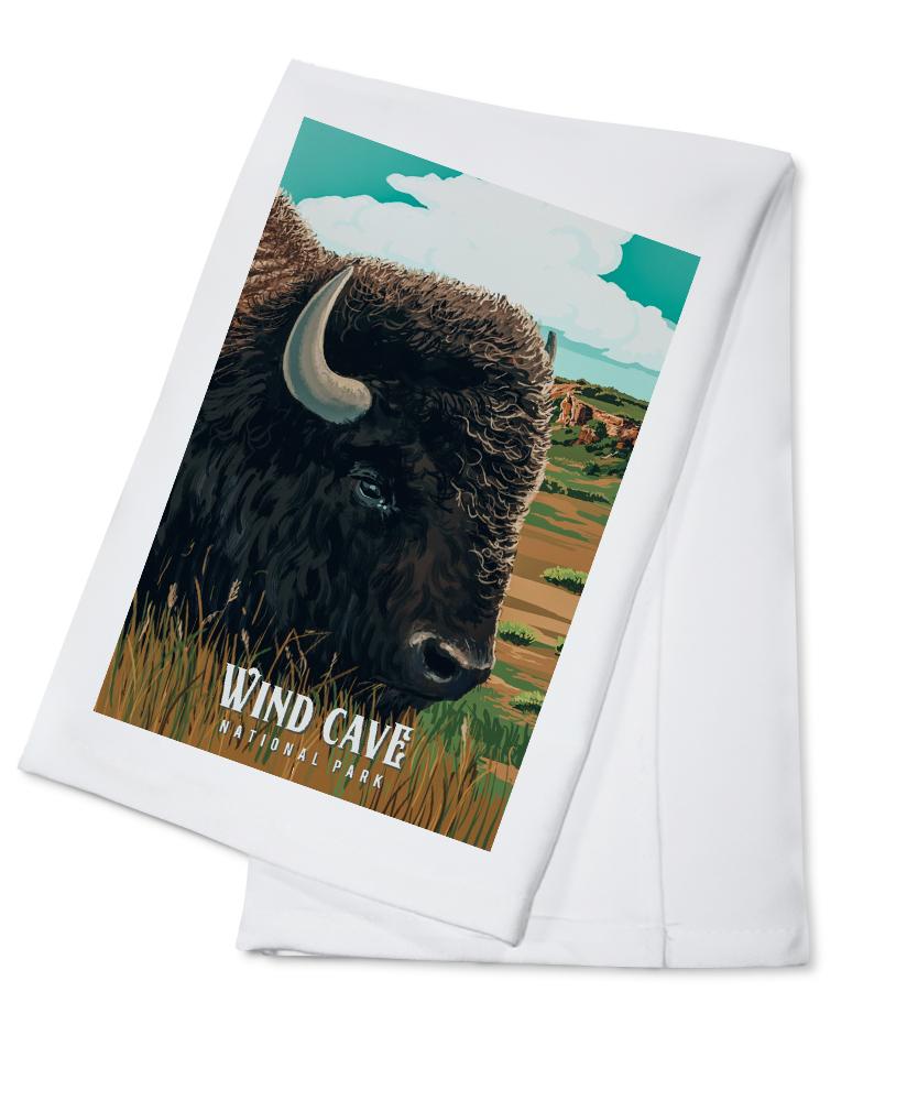 Wind Cave National Park, South Dakota, Bison, Painterly National Park Series, Towels and Aprons Kitchen Lantern Press 
