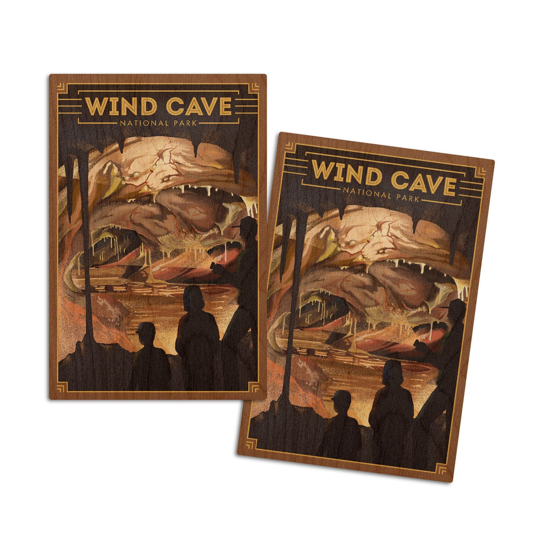 Wind Cave National Park, South Dakota, Lithograph National Park Series, Lantern Press Artwork, Wood Signs and Postcards Wood Lantern Press 4x6 Wood Postcard Set 