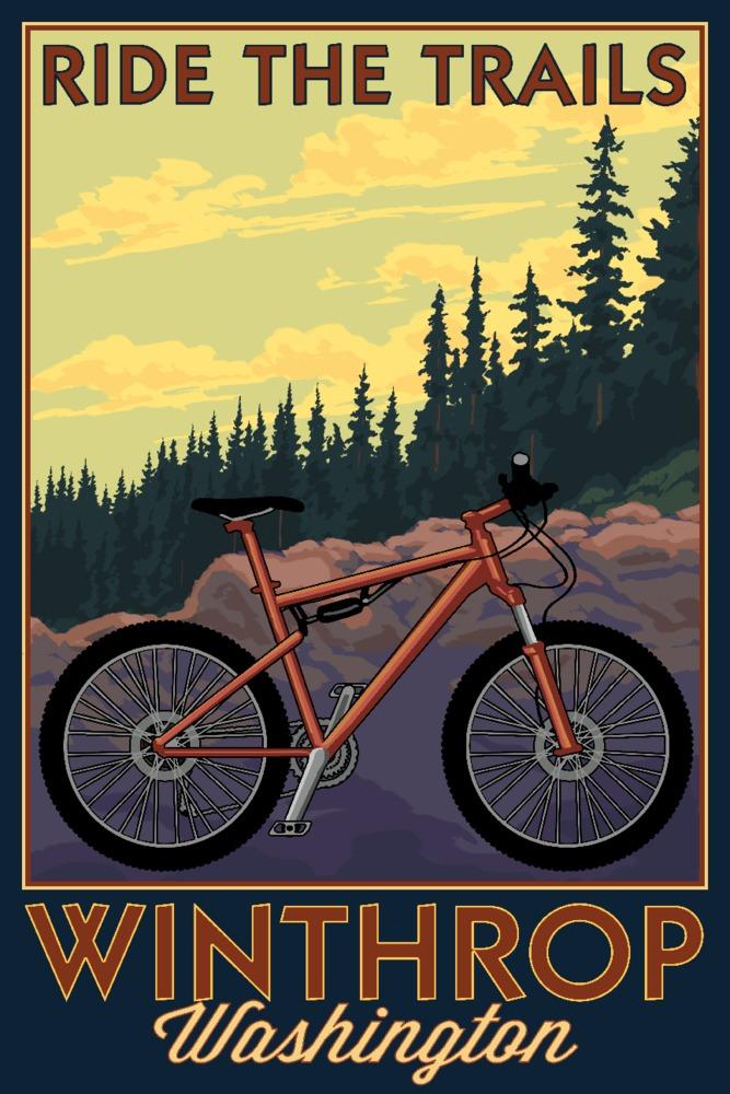 Winthrop, Washington, Ride the Trails, Mountain Bike Scene, Lantern Press Artwork, Art Prints and Metal Signs Art Lantern Press 12 x 18 Art Print 