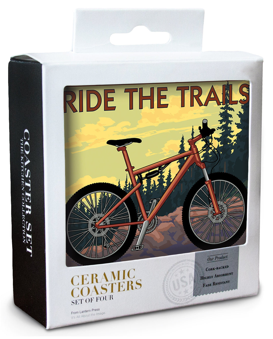 Winthrop, Washington, Ride the Trails, Mountain Bike Scene, Lantern Press Artwork, Coaster Set Coasters Lantern Press 