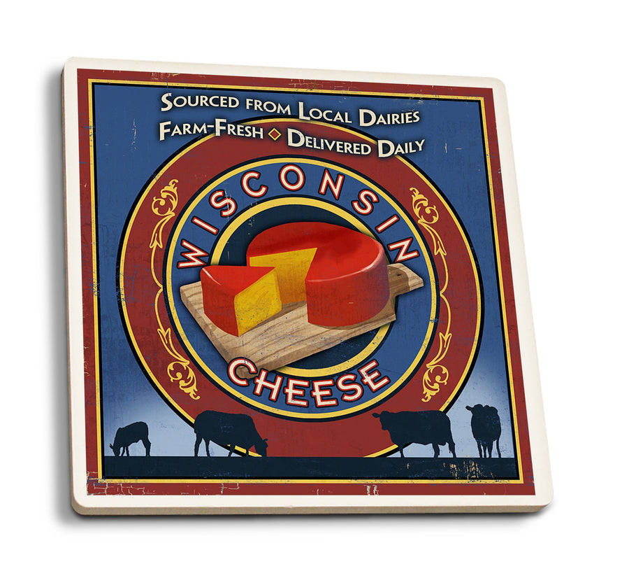 Wisconsin, Cheese Vintage Sign, Lantern Press Artwork, Coaster Set Coasters Lantern Press 