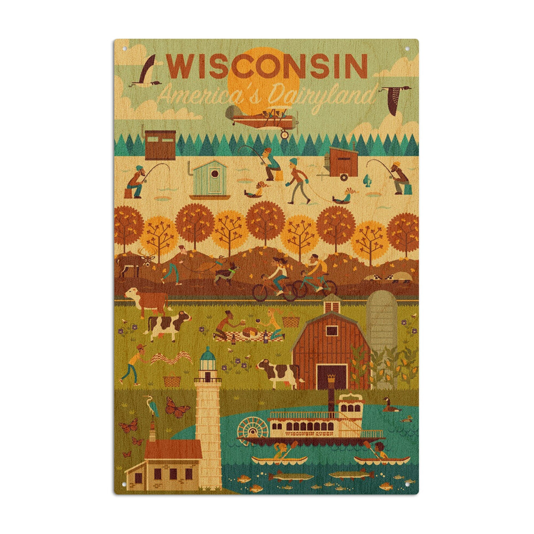 Wisconsin, Geometric, Lantern Press Artwork, Wood Signs and Postcards Wood Lantern Press 10 x 15 Wood Sign 