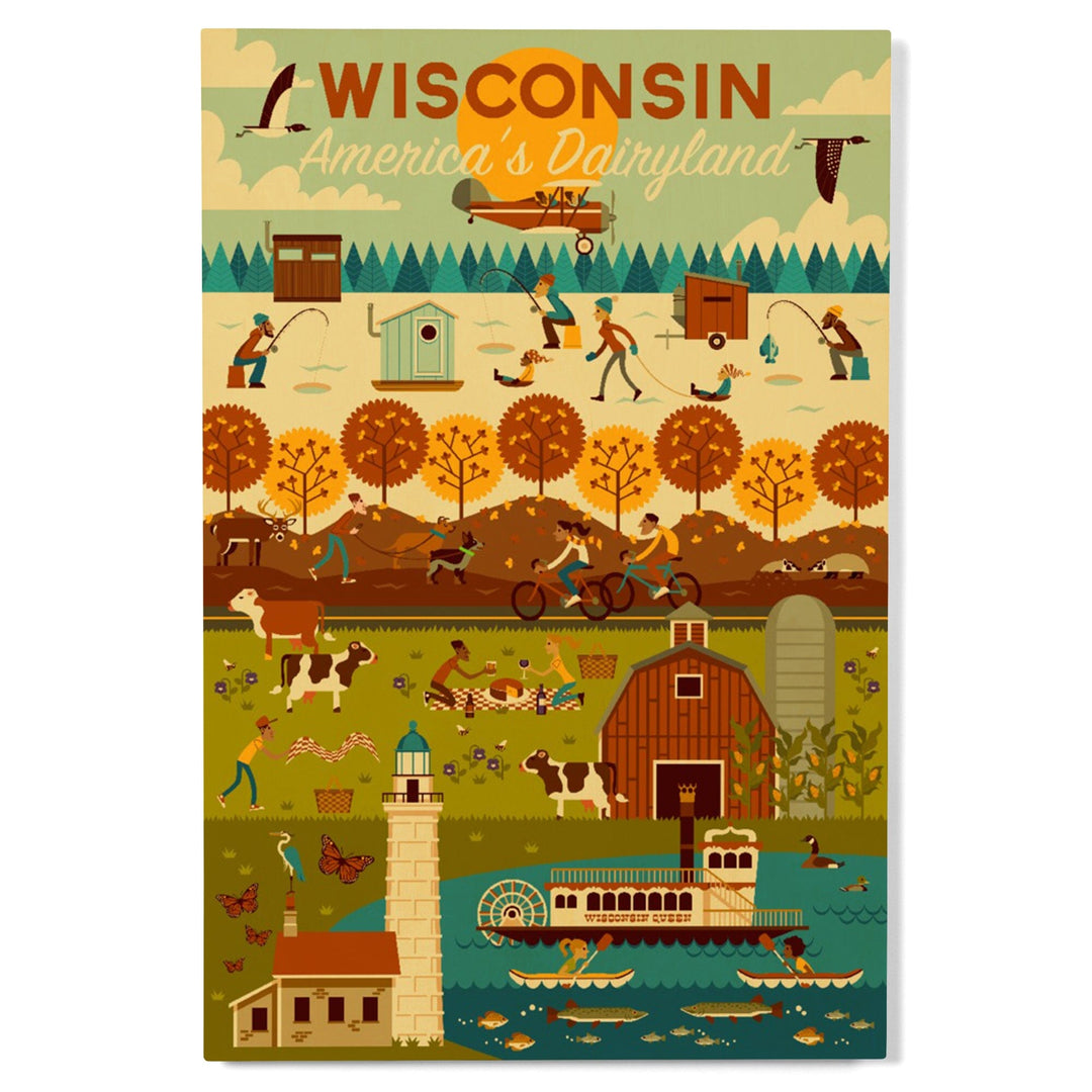 Wisconsin, Geometric, Lantern Press Artwork, Wood Signs and Postcards Wood Lantern Press 