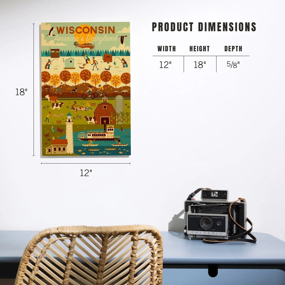 Wisconsin, Geometric, Lantern Press Artwork, Wood Signs and Postcards Wood Lantern Press 
