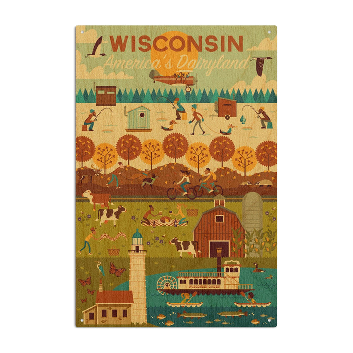 Wisconsin, Geometric, Lantern Press Artwork, Wood Signs and Postcards Wood Lantern Press 6x9 Wood Sign 