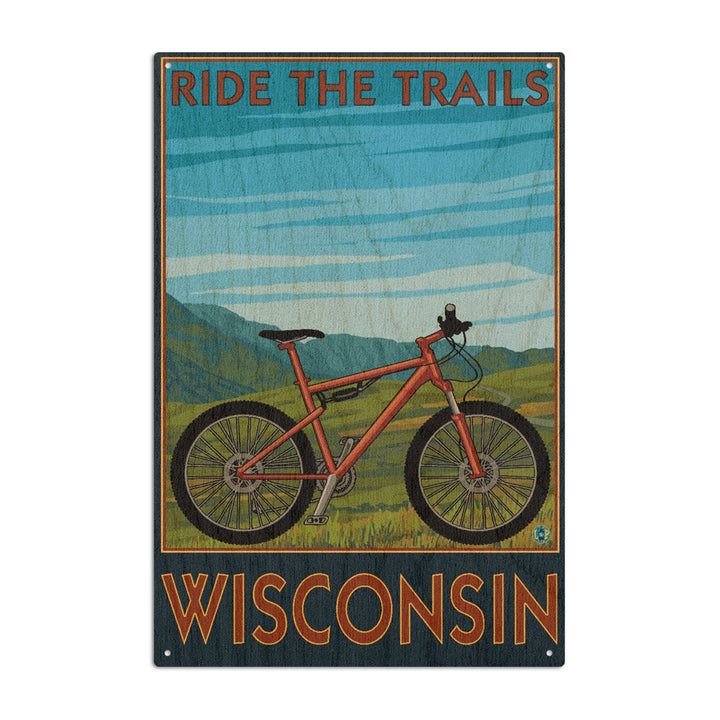 Wisconsin, Mountain Bike Scene, Ride the Trails, Lantern Press Artwork, Wood Signs and Postcards Wood Lantern Press 10 x 15 Wood Sign 