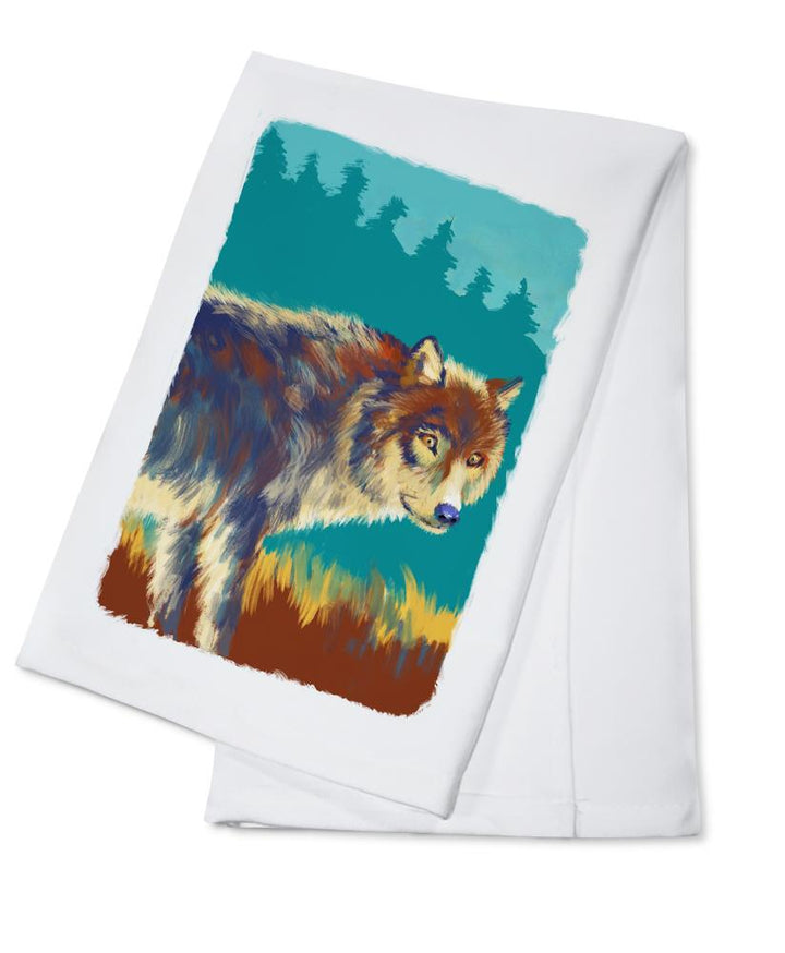 Wolf, Vivid, Lantern Press Artwork, Towels and Aprons Kitchen Lantern Press Cotton Towel 