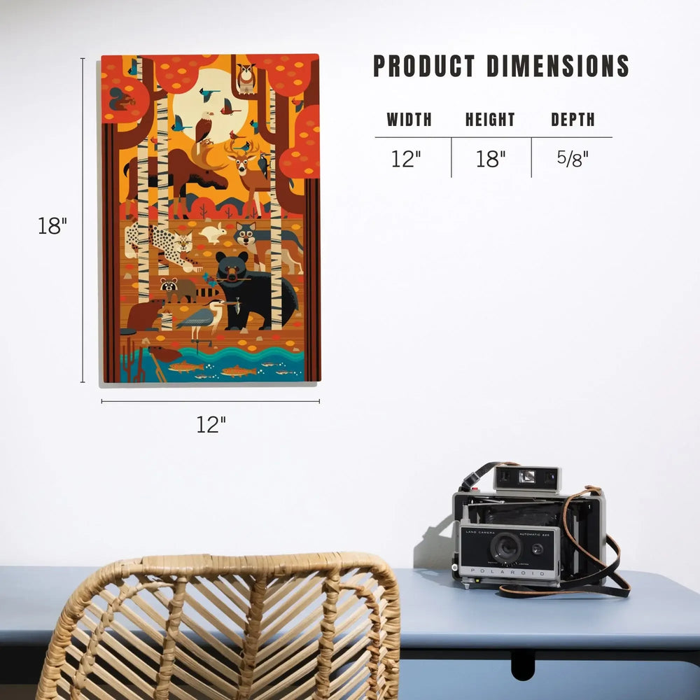 Woodland Forest Animals, Geometric, Lantern Press Artwork, Wood Signs and Postcards Wood Lantern Press 
