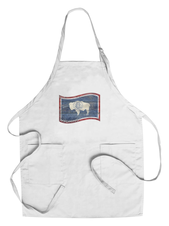 Wyoming, State Flag, Contour, Rustic Painting, Lantern Press Artwork, Towels and Aprons Kitchen Lantern Press Chef's Apron 