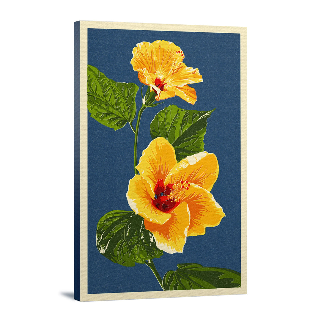 Yellow Hibiscus, Letterpress, Lantern Press Artwork, Stretched Canvas Canvas Lantern Press 12x18 Stretched Canvas 