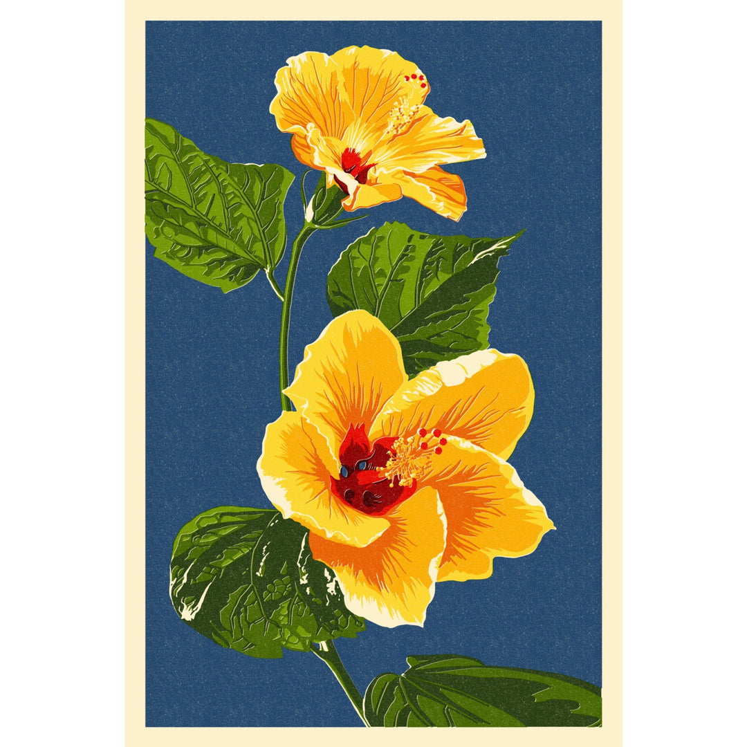 Yellow Hibiscus, Letterpress, Lantern Press Artwork, Stretched Canvas Canvas Lantern Press 