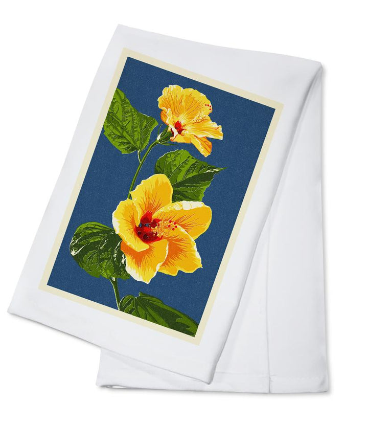 Yellow Hibiscus, Letterpress, Lantern Press Artwork, Towels and Aprons Kitchen Lantern Press Cotton Towel 