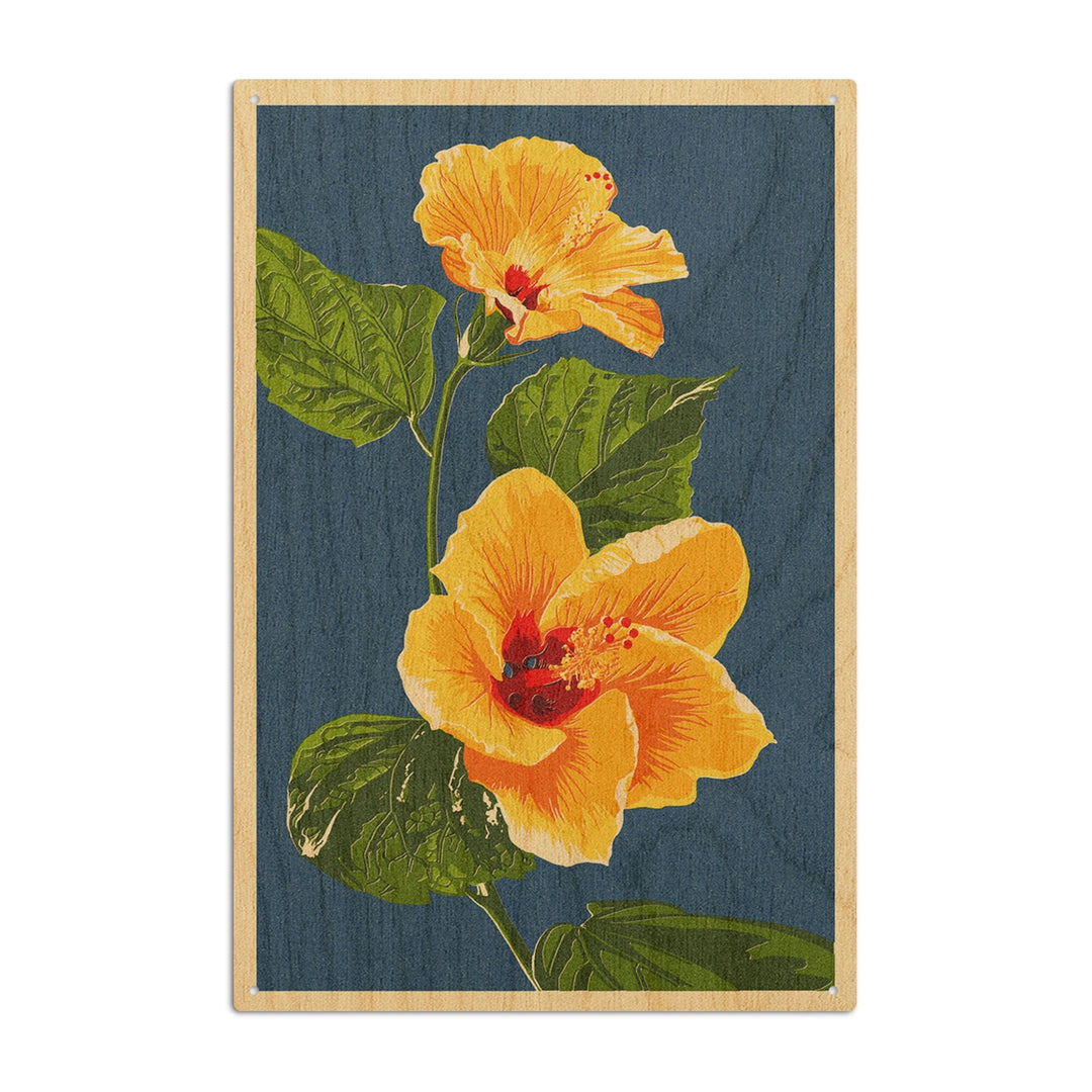 Yellow Hibiscus, Letterpress, Lantern Press Artwork, Wood Signs and Postcards Wood Lantern Press 6x9 Wood Sign 