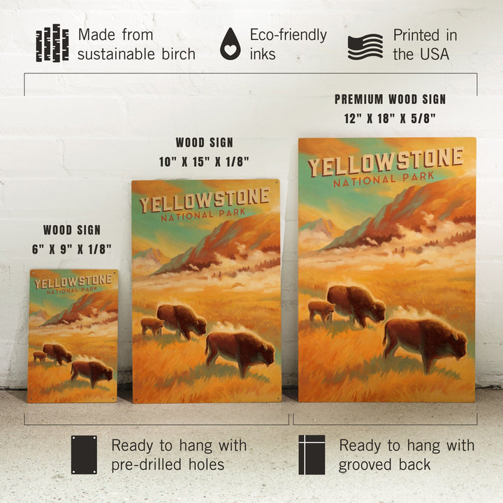 Yellowstone National Park, Bison Family, Oil Painting, Lantern Press Artwork, Wood Signs and Postcards Wood Lantern Press 