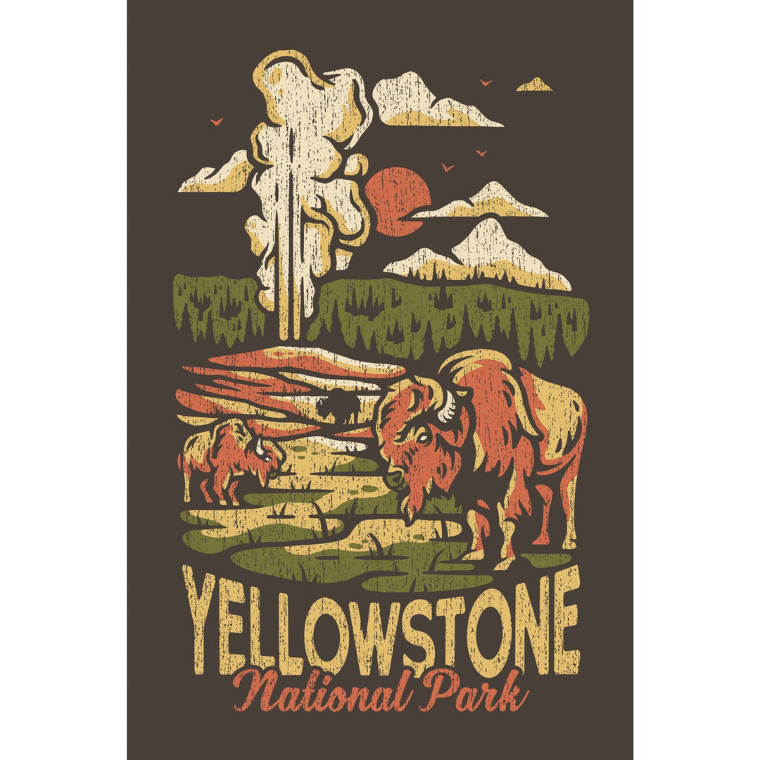 Yellowstone National Park, Distressed Vector, Old Faithful, Lantern Press Artwork, Stretched Canvas Canvas Lantern Press 