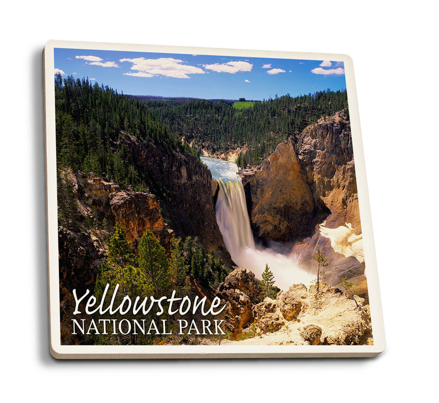 Yellowstone National Park, Lower Yellowstone Falls Aerial, Lantern Press Photography, Coaster Set Coasters Lantern Press 