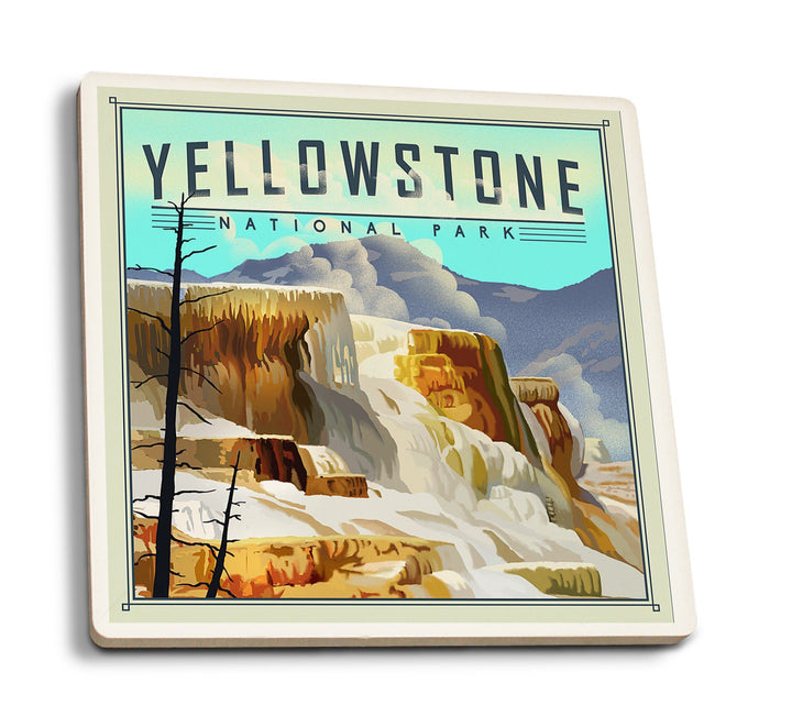 Yellowstone National Park, Mammoth Hot Springs, Lithograph National Park Series, Lantern Press Artwork, Coaster Set Coasters Lantern Press 